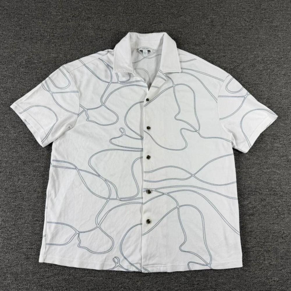 Reiss Shirt Mens Large White Menton Cotton Swirl Camp Abstract Short Sleeve